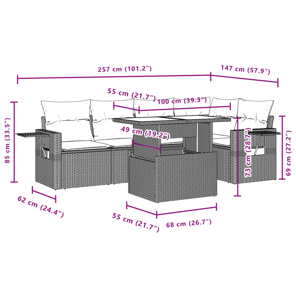 6-tlg. Garten-Sofagarnitur mit Kissen Schwarz Poly Rattan