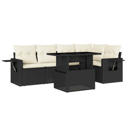 6-tlg. Garten-Sofagarnitur mit Kissen Schwarz Poly Rattan