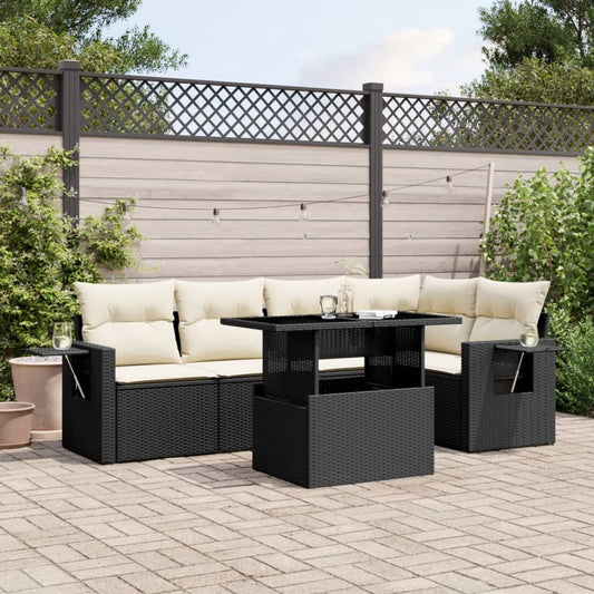 6-tlg. Garten-Sofagarnitur mit Kissen Schwarz Poly Rattan