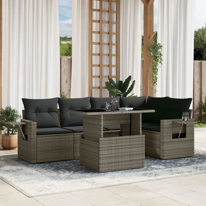 6-tlg. Garten-Sofagarnitur mit Kissen Grau Poly Rattan