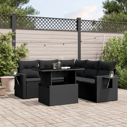 6-tlg. Garten-Sofagarnitur mit Kissen Schwarz Poly Rattan