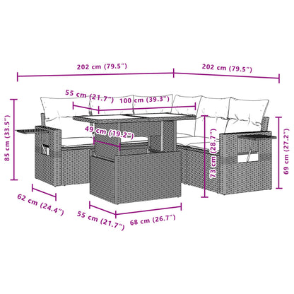 6-tlg. Garten-Sofagarnitur mit Kissen Grau Poly Rattan