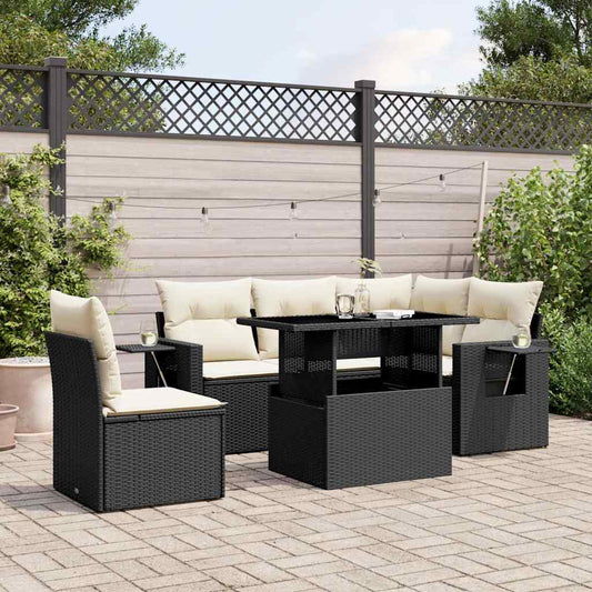 6-tlg. Garten-Sofagarnitur mit Kissen Schwarz Poly Rattan