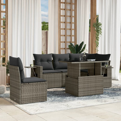 6-tlg. Garten-Sofagarnitur mit Kissen Grau Poly Rattan