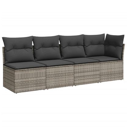 7-tlg. Garten-Sofagarnitur mit Kissen Grau Poly Rattan