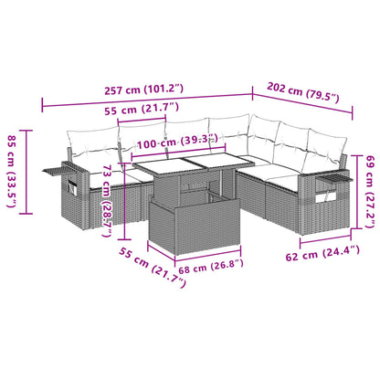 7-tlg. Garten-Sofagarnitur mit Kissen Schwarz Poly Rattan