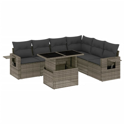 7-tlg. Garten-Sofagarnitur mit Kissen Grau Poly Rattan