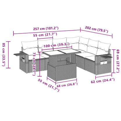 7-tlg. Garten-Sofagarnitur mit Kissen Grau Poly Rattan