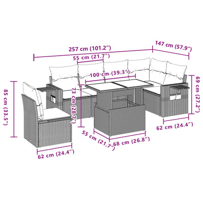 7-tlg. Garten-Sofagarnitur mit Kissen Grau Poly Rattan