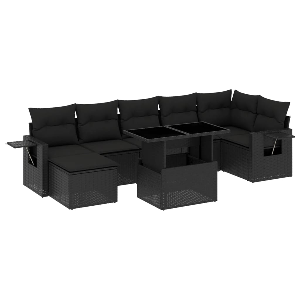 8-tlg. Garten-Sofagarnitur mit Kissen Schwarz Poly Rattan