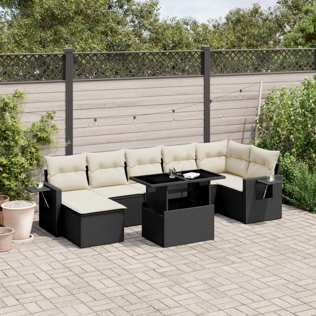 8-tlg. Garten-Sofagarnitur mit Kissen Schwarz Poly Rattan