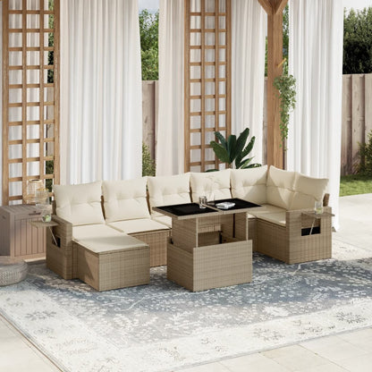 8-tlg. Garten-Sofagarnitur mit Kissen Beige Poly Rattan