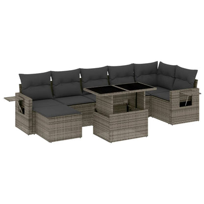 8-tlg. Garten-Sofagarnitur mit Kissen Grau Poly Rattan