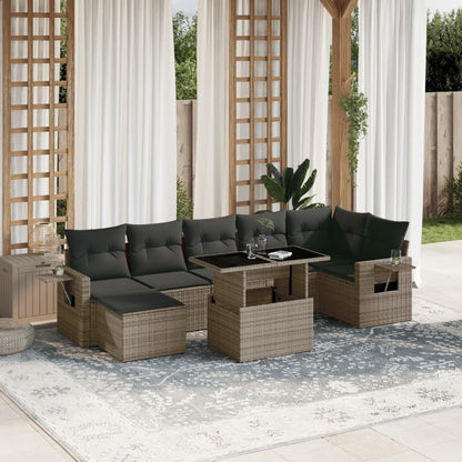 8-tlg. Garten-Sofagarnitur mit Kissen Grau Poly Rattan