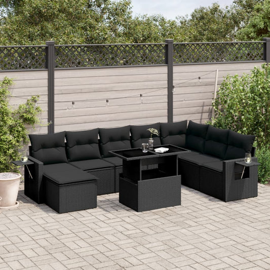 8-tlg. Garten-Sofagarnitur mit Kissen Schwarz Poly Rattan