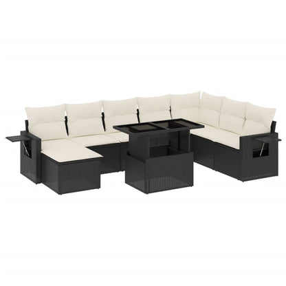 8-tlg. Garten-Sofagarnitur mit Kissen Schwarz Poly Rattan