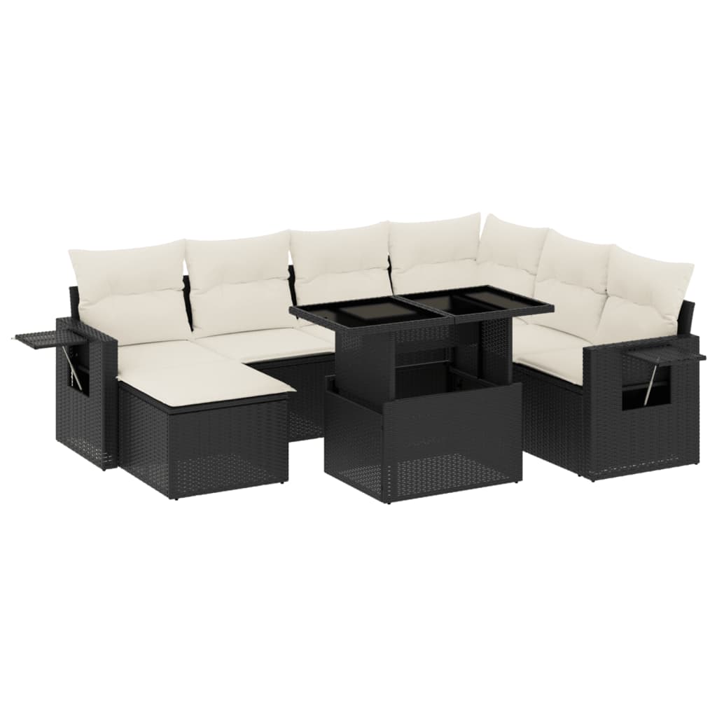 9-tlg. Garten-Sofagarnitur mit Kissen Schwarz Poly Rattan