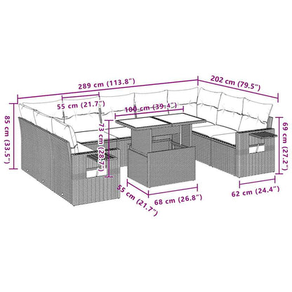 10-tlg. Garten-Sofagarnitur mit Kissen Schwarz Poly Rattan