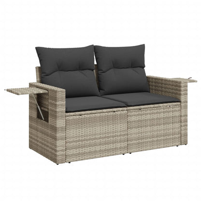 10-tlg. Garten-Sofagarnitur mit Kissen Hellgrau Poly Rattan