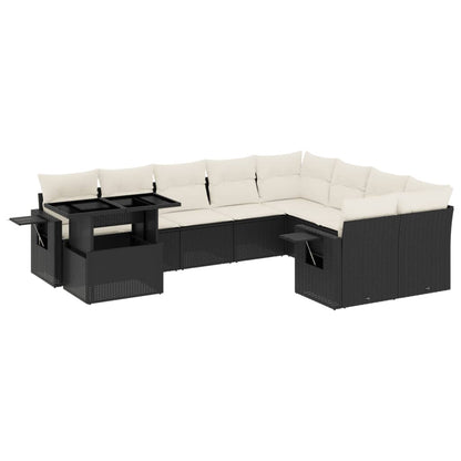 10-tlg. Garten-Sofagarnitur mit Kissen Schwarz Poly Rattan