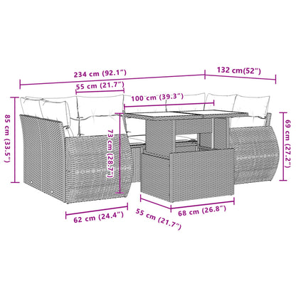 7-tlg. Garten-Sofagarnitur mit Kissen Beige Poly Rattan