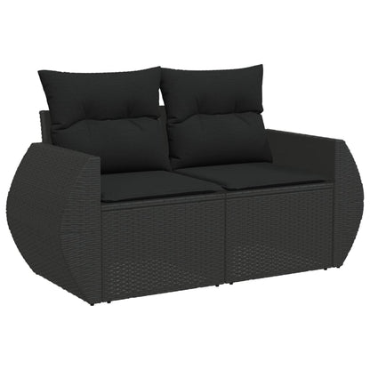 8-tlg. Garten-Sofagarnitur mit Kissen Schwarz Poly Rattan