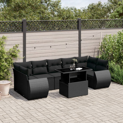 8-tlg. Garten-Sofagarnitur mit Kissen Schwarz Poly Rattan