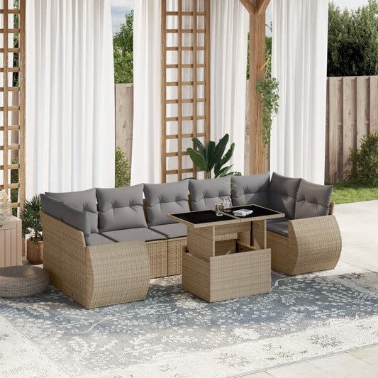 8-tlg. Garten-Sofagarnitur mit Kissen Beige Poly Rattan