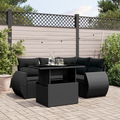 5-tlg. Garten-Sofagarnitur mit Kissen Schwarz Poly Rattan