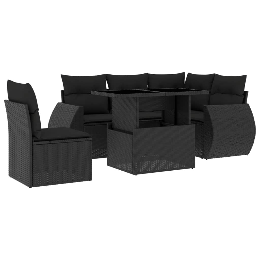 6-tlg. Garten-Sofagarnitur mit Kissen Schwarz Poly Rattan