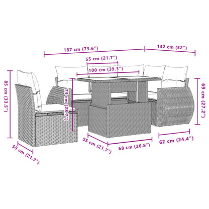 6-tlg. Garten-Sofagarnitur mit Kissen Schwarz Poly Rattan