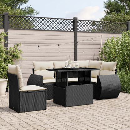 6-tlg. Garten-Sofagarnitur mit Kissen Schwarz Poly Rattan