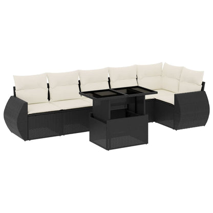 7-tlg. Garten-Sofagarnitur mit Kissen Schwarz Poly Rattan