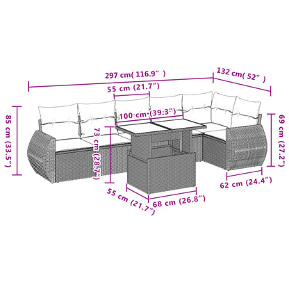 7-tlg. Garten-Sofagarnitur mit Kissen Schwarz Poly Rattan