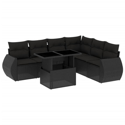 7-tlg. Garten-Sofagarnitur mit Kissen Schwarz Poly Rattan