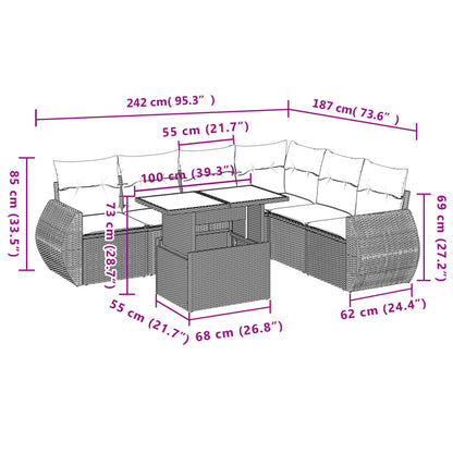 7-tlg. Garten-Sofagarnitur mit Kissen Schwarz Poly Rattan