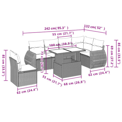 7-tlg. Garten-Sofagarnitur mit Kissen Beige Poly Rattan