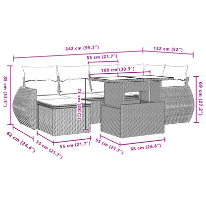 7-tlg. Garten-Sofagarnitur mit Kissen Schwarz Poly Rattan