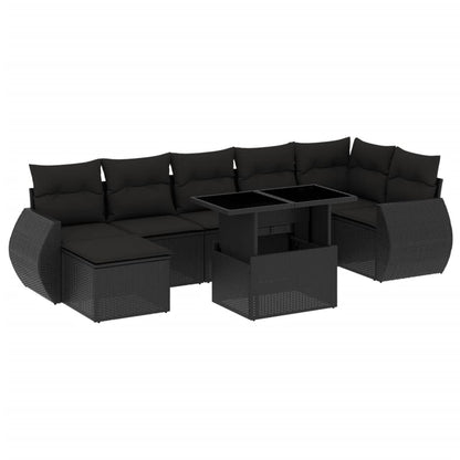 8-tlg. Garten-Sofagarnitur mit Kissen Schwarz Poly Rattan