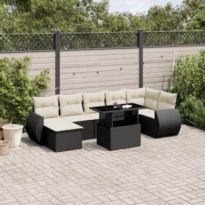 8-tlg. Garten-Sofagarnitur mit Kissen Schwarz Poly Rattan