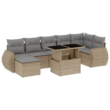 8-tlg. Garten-Sofagarnitur mit Kissen Beige Poly Rattan