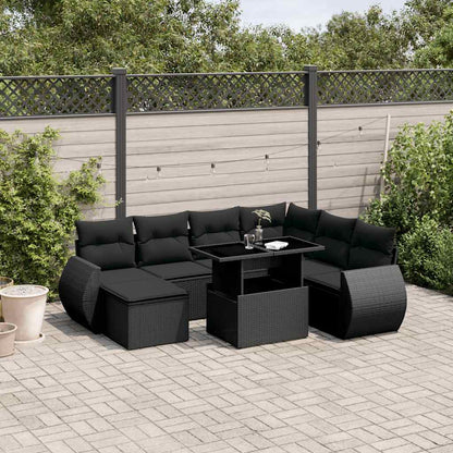 8-tlg. Garten-Sofagarnitur mit Kissen Schwarz Poly Rattan