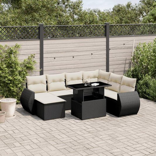 8-tlg. Garten-Sofagarnitur mit Kissen Schwarz Poly Rattan