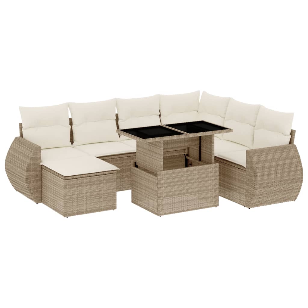 8-tlg. Garten-Sofagarnitur mit Kissen Beige Poly Rattan