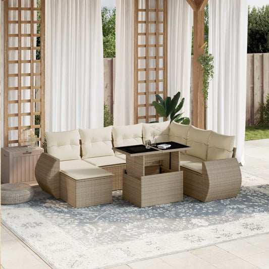 8-tlg. Garten-Sofagarnitur mit Kissen Beige Poly Rattan