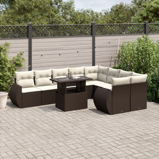 10-tlg. Garten-Sofagarnitur mit Kissen Braun Poly Rattan