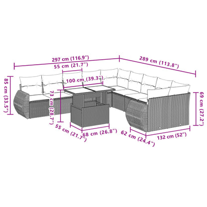 11-tlg. Garten-Sofagarnitur mit Kissen Schwarz Poly Rattan