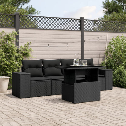 5-tlg. Garten-Sofagarnitur mit Kissen Schwarz Poly Rattan