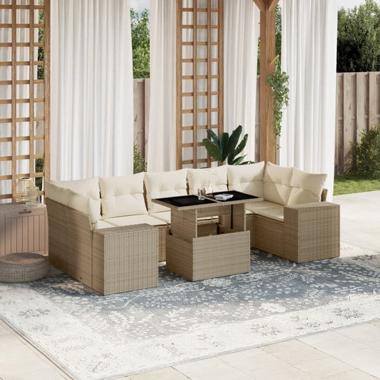 8-tlg. Garten-Sofagarnitur mit Kissen Beige Poly Rattan