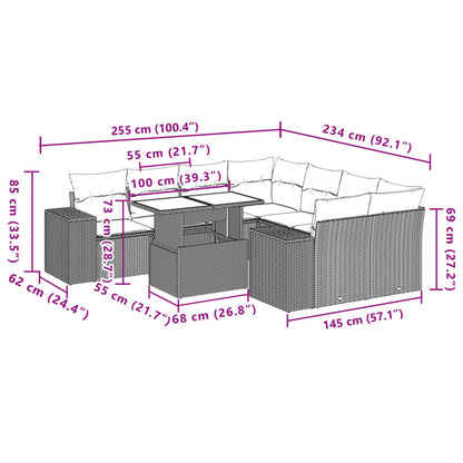 9-tlg. Garten-Sofagarnitur mit Kissen Schwarz Poly Rattan